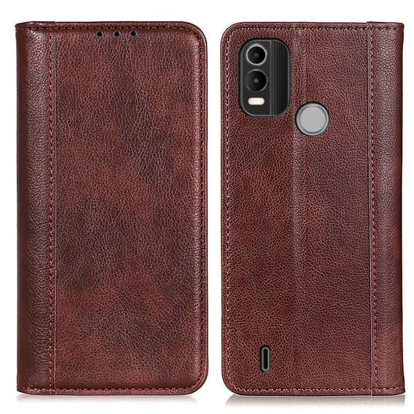 Nokia C21 Plus ægte læderetui med magnetisk lukning - Brun Brown