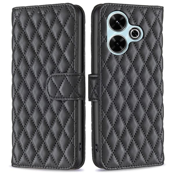 Rhombus mat Xiaomi Redmi 13 / Xiaomi Poco M6 flip etui - Sort Black