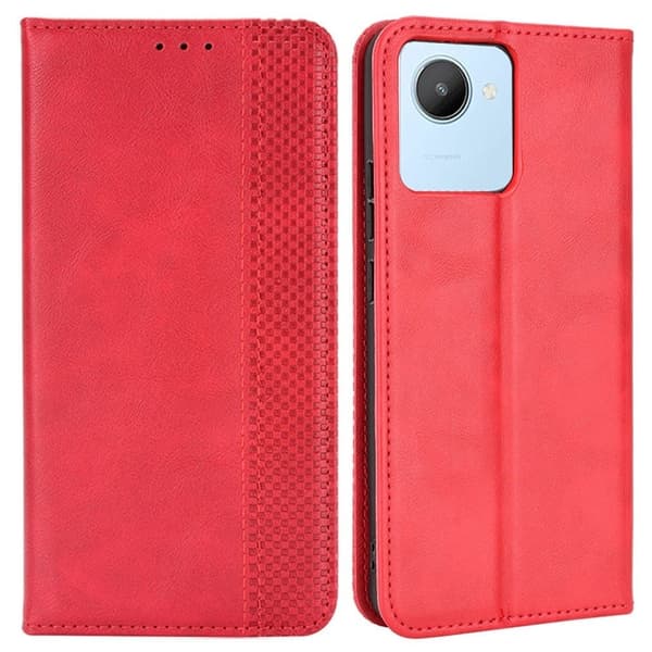 Bofink Vintage Realme C30 Læder Etui - Rød Red