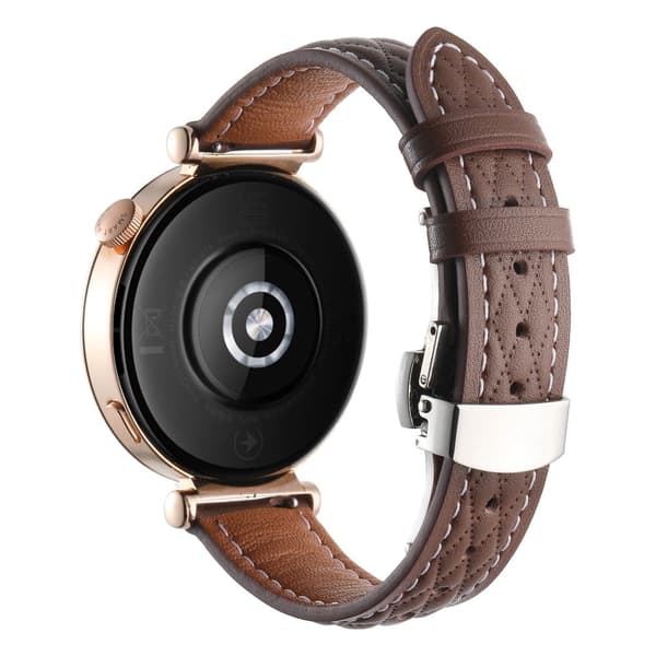 Garmin / Huawei 18mm Universal Rhombus Grid Armband Klockarmband i äkta koskinn - Kaffe Brun