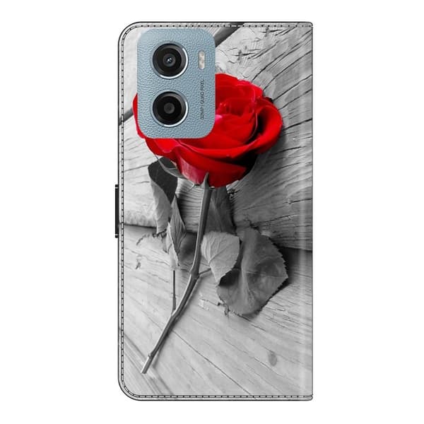 Motorola Moto E15 4G Fodral Magnetic Clasp 3D Pattern Läder Plånbok Telefonskal - Ros Röd
