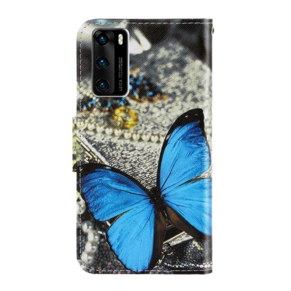 Wonderland Huawei P40 etui - Blå Sommerfugl Multicolor