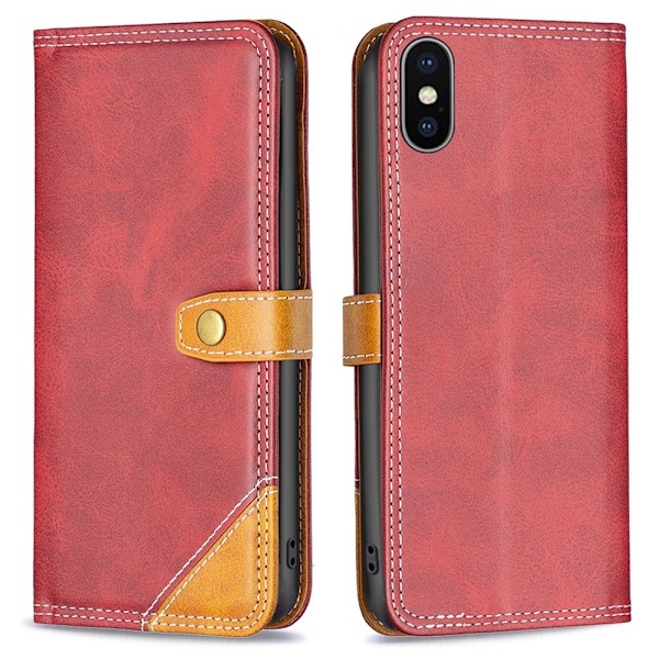 BINFEN to-farvet iPhone Xs læderetui - Rød Red