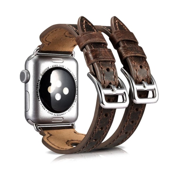 iCarer Double Cuff Apple Watch Series 5 40mm ægte læder urrem - Kaffe Brown