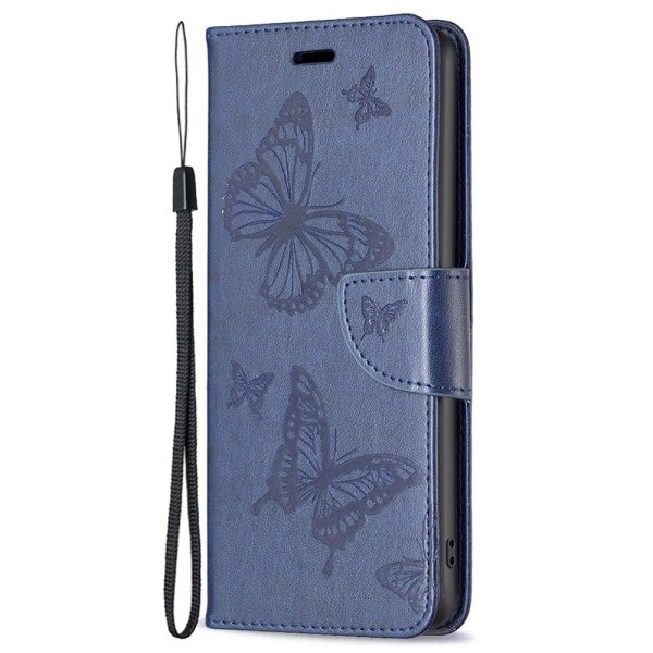 Butterfly läder Samsung Galaxy A54 fodral - Blå Blå