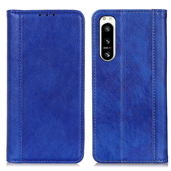 Äkta läder Sony Xperia 5 IV fodral med magnetisk stängning Blå