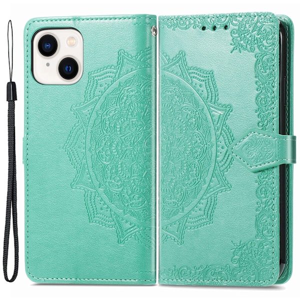 Mandala iPhone 15 Plus Läppäkotelo - Vihreä Green