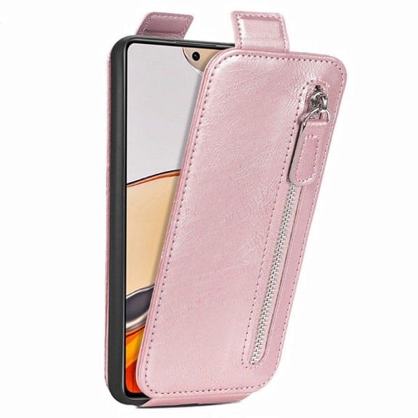 Vertical Flip Phone Suojakotelo With Zipper For Xiaomi 11T / 11T Pro - Ruusukulta Pink