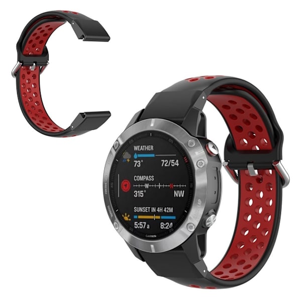 Bi-color Watch band for Garmin Fenix watch - Black / Red Svart