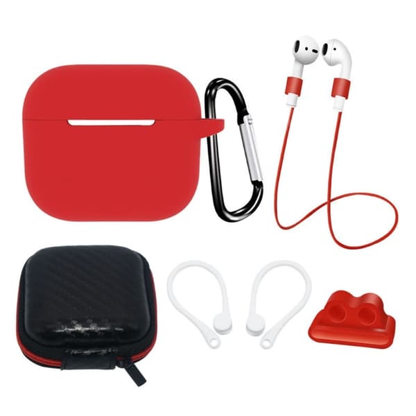 AirPods 3 silikone cover med opbevaringspose og tilbehør - Rød Red