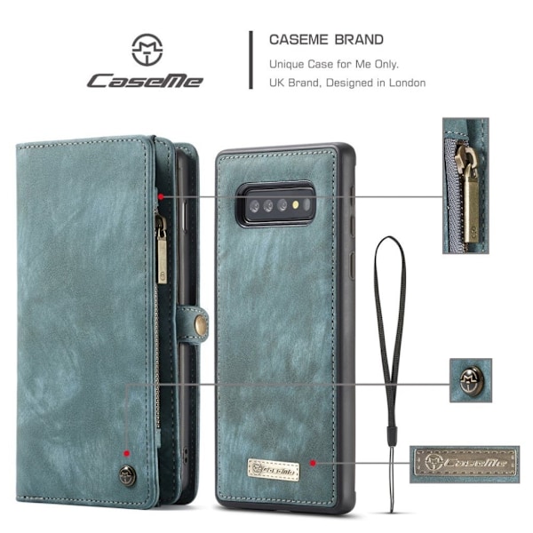 CASEME Samsung Galaxy S10 multifunktionellt split läder fodral - Blå Blå