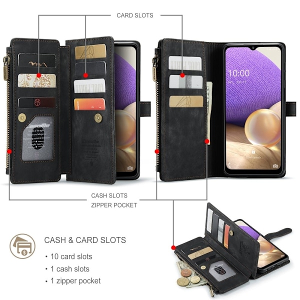 CaseMe Samsung Galaxy M32 5G / Samsung Galaxy A32 5G etui med lynlås og pung - Sort Black