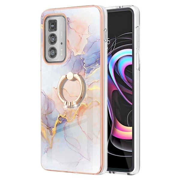 Marble Mønstret Cover med Ring Holder til Motorola Edge 20 Pro - Milky Way Marmor White Multicolor