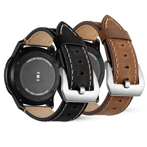 Samsung Gear S3 / S3 Frontier holdbar ægte læder Urrem - Sort Black