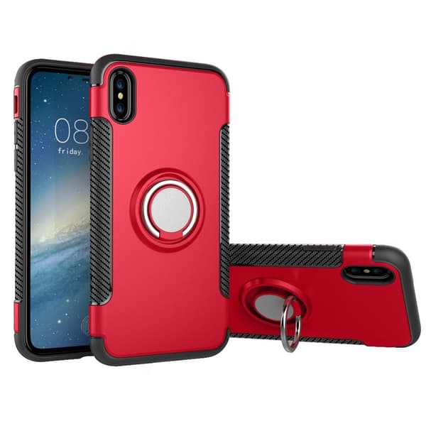 iPhone XS mobilskal plast silikon utfällbart ben ring - Röd Röd