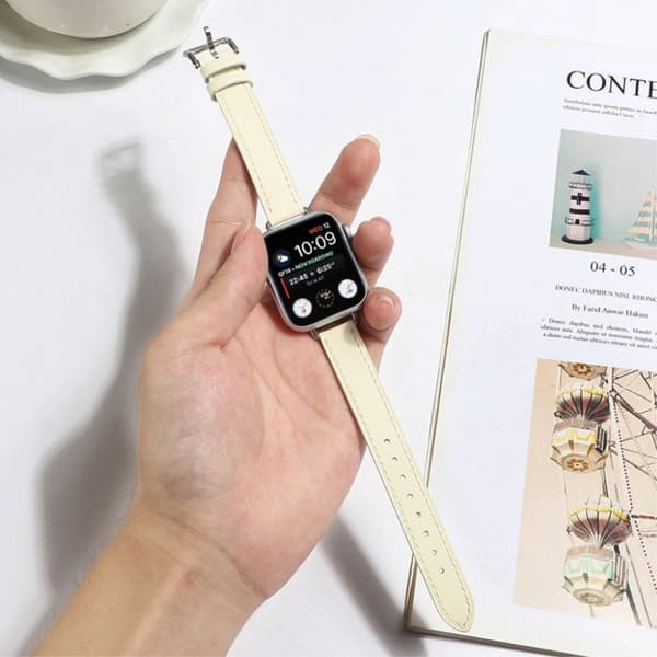Apple Watch 42 mm - 44 mm klokkerem i lær med skruedesign - Hvit White