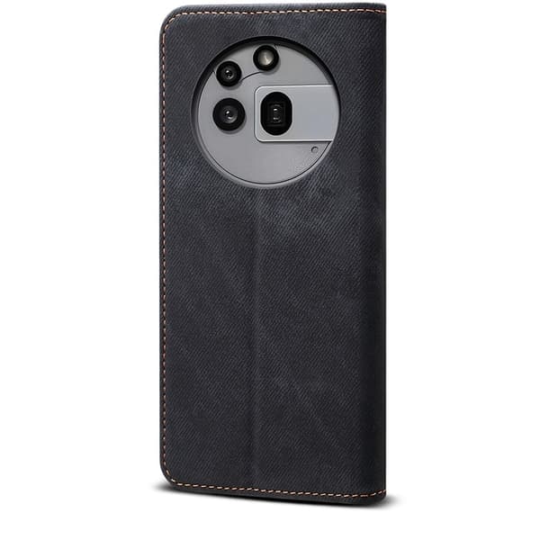Nothing Phone (3a) Pro Case Jeans Cloth Texture Anti-Scratch Leather Stand Phone Cover - Sort Black