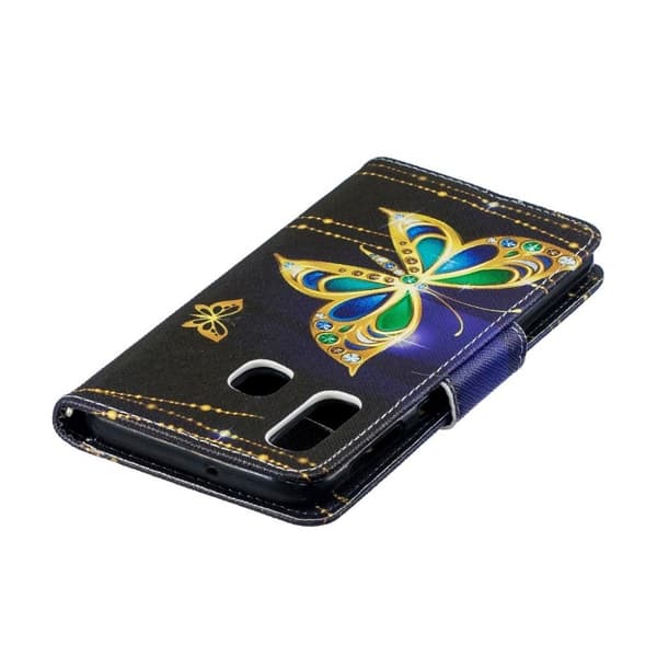 Samsung Galaxy A40 Mønster Læretui - Sommerfugl Med Diamond Multicolor