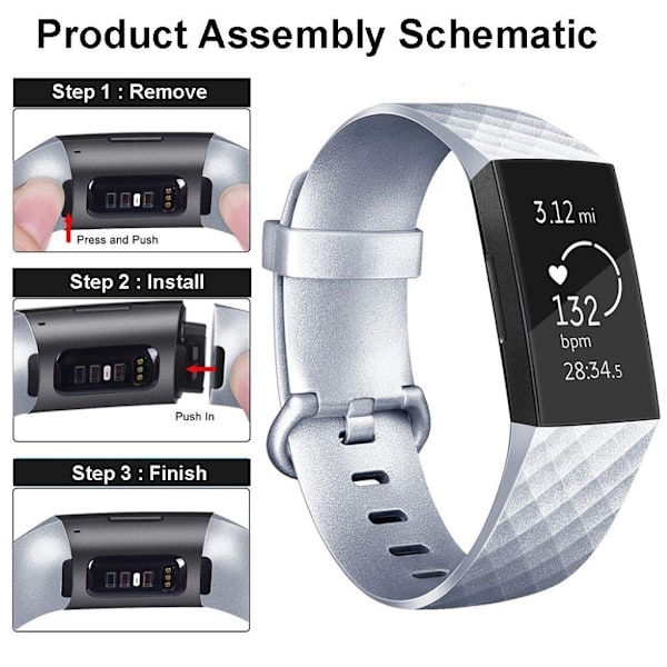Fitbit Charge 3 shiny silicone watch band - Silver Size: S Silvergrå