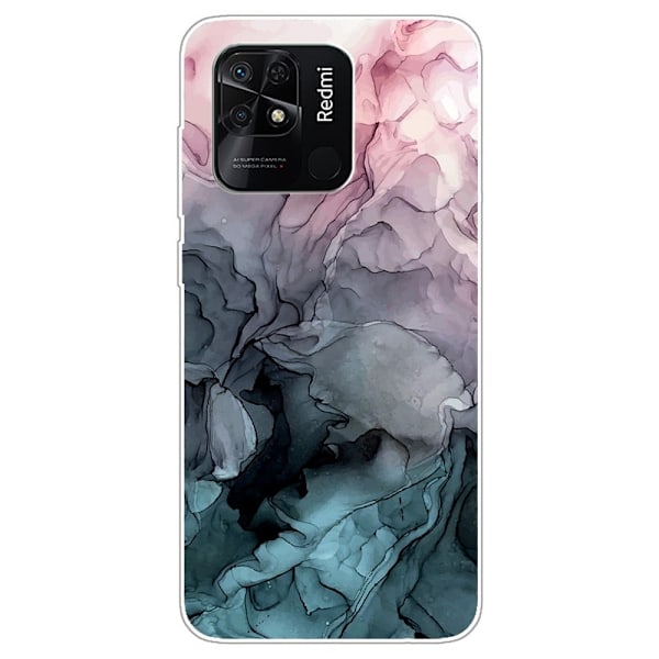 Marble Xiaomi Redmi 10C Etui - Rose og Greyish Blå Skyer Blue