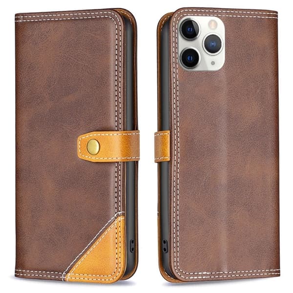 BINFEN kaksivärinen nahkakotelo iPhone 11 Pro - Kahvi Brown