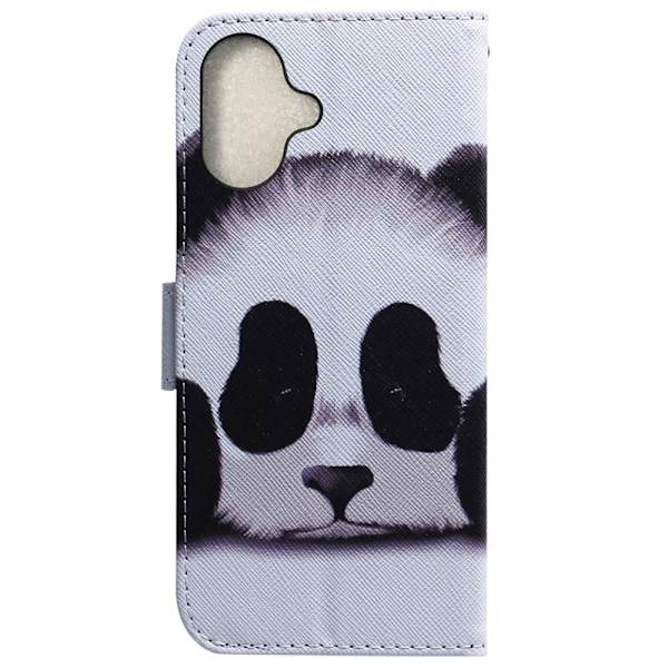 iPhone 16 Plus Etui med pung Pattern Print Leather Phone Cover - Panda White