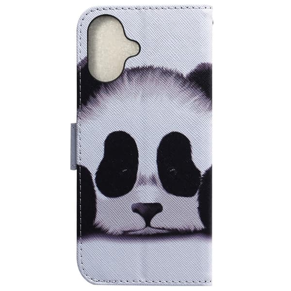 iPhone 16 Plus lommebokveske med mønstermønster i skinndeksel - Panda White