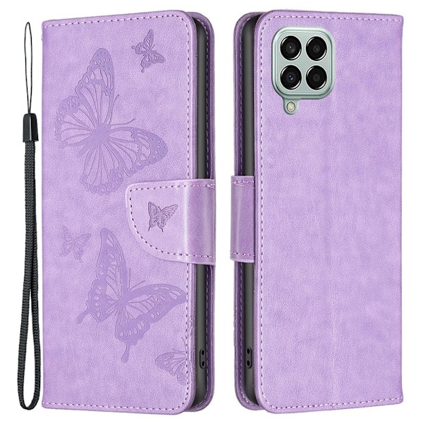 Butterfly läder Samsung Galaxy M33 5G fodral - Lila Lila