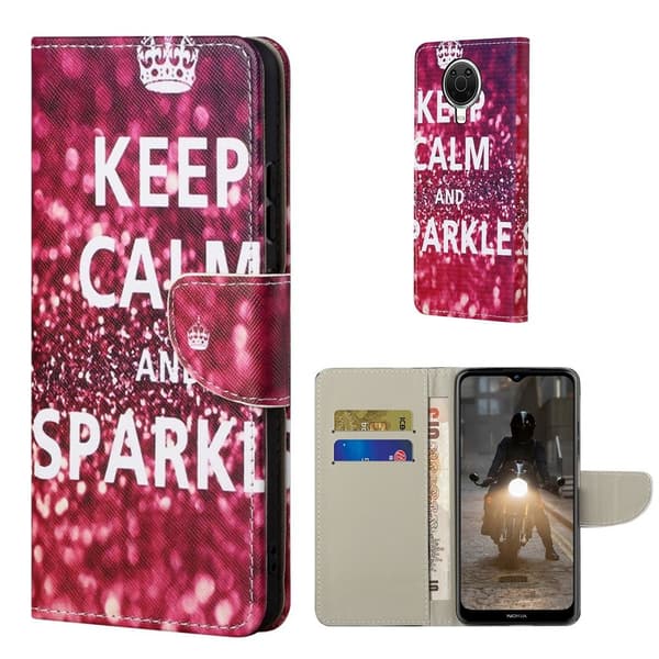 Wonderland Nokia G20 / G10 Flippetui - Keep Calm og Sparkle Red