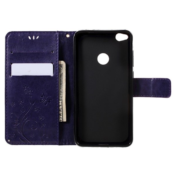 Huawei Honor 8 Lite smart og holdbart læder etui - Mørkelilla Purple