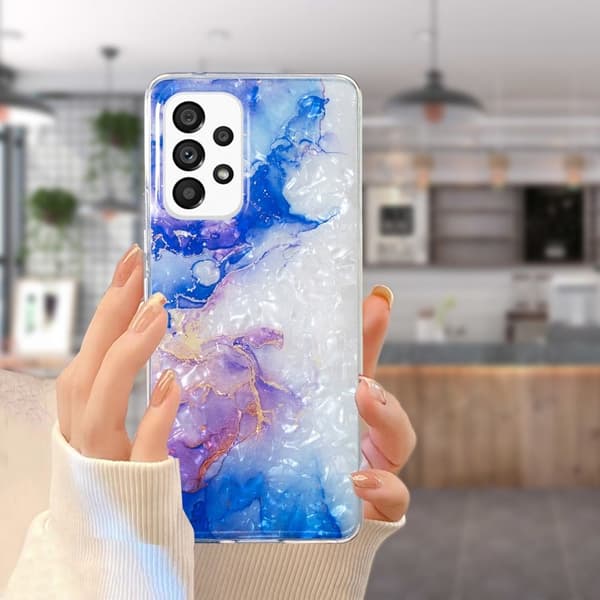 Marble Samsung Galaxy A33 5G Etui - Sky Blue Lilla Marmor Blue