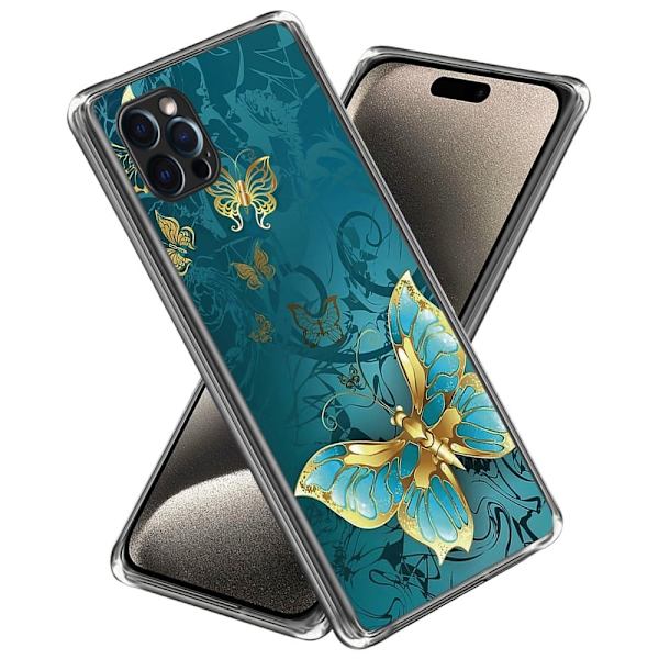 Deco iPhone 15 Pro Max deksel - Gylden Sommerfugl Blue