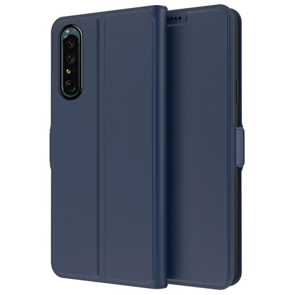 Glat og tyndt premium Sony Xperia 1 IV læderetui - Blå Blue