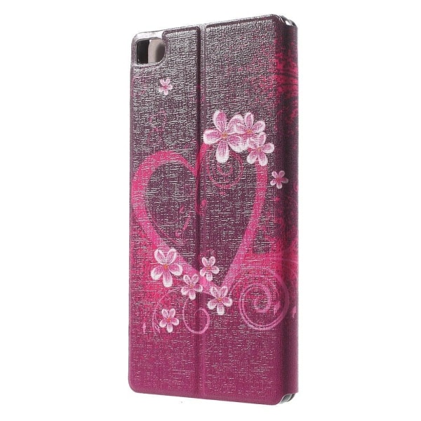 Moberg View Huawei Ascend P8 Læder Flip Etui - Hjerte Og Blomster Multicolor