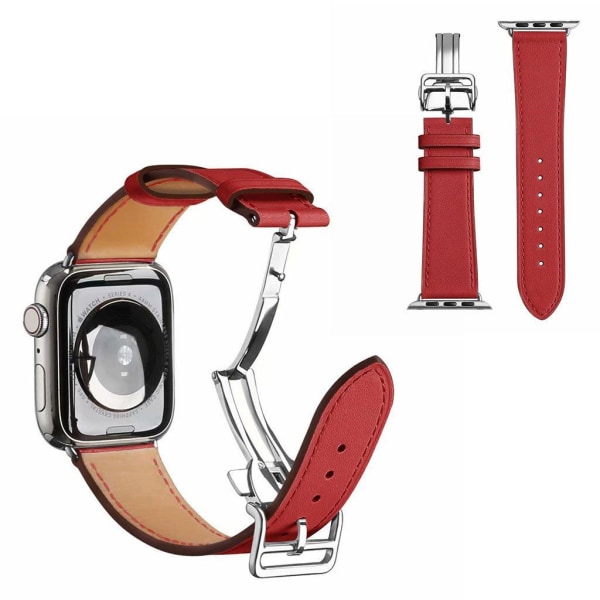 ægte læder sølv spænde rem til Apple Watch Series 6 / 5 40mm - r Red