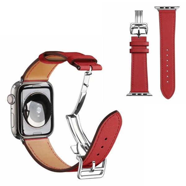 Aitoa nahkaa hopea solki kellonauha Apple Watch Series 6 / 5 40mm - Punainen Red