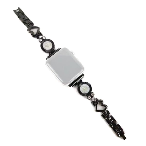 Apple Watch Series 8 (41mm) hjerteformet urrem med rhinestone-dekoration - Sort Black