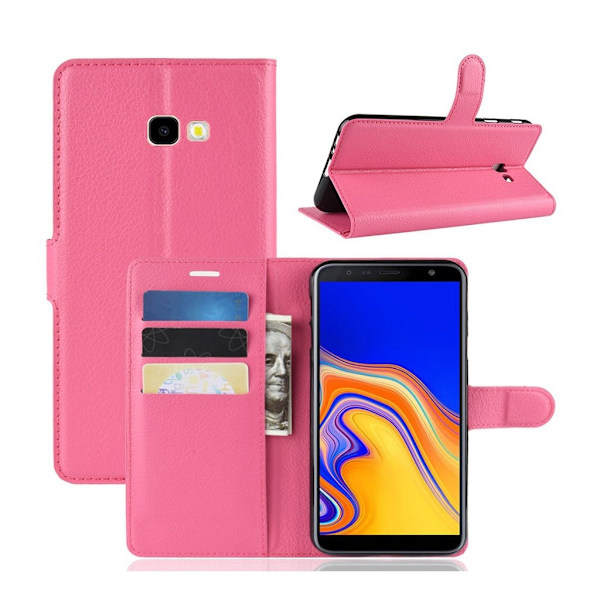 Samsung Galaxy J4 Plus (2018) liitsihedelmä jyvä rakenne synteetti nahkainen lompakko suojakotelo - Ruusu Pink