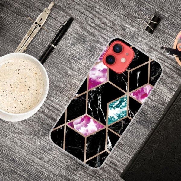 Marble iPhone 12 Mini case - Tile of Black / Cyan / Rose Multicolor