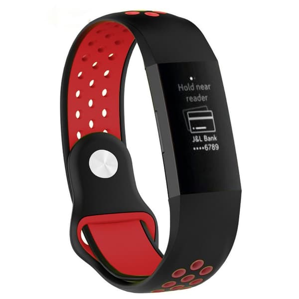 Fitbit Charge 3 andningsbart klockarmband i silikon i två färger - Svart / Röd multifärg