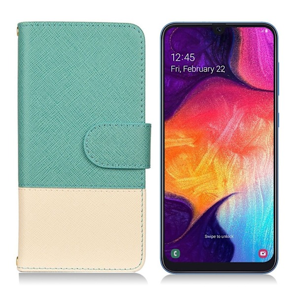 Samsung Galaxy A50 Dubbelfärgat läderfodral -  Grön Grön