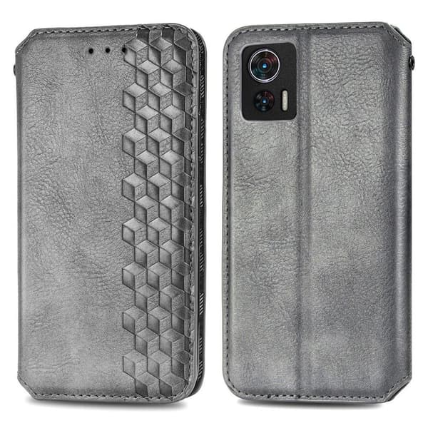 Læretui med A Stilfull Rhombus Imprint til Motorola Edge 30 Neo - Grå Silver grey