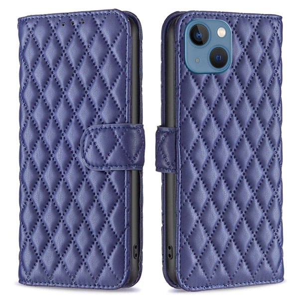 Rombemønster, matt flip-deksel for iPhone 13 - Blå Blue