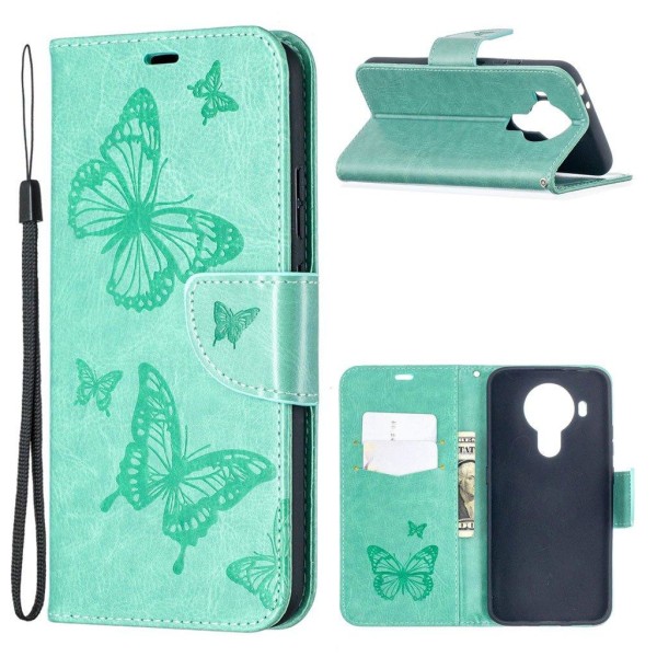 Butterfly läder Nokia 5.4 fodral - Grön Grön