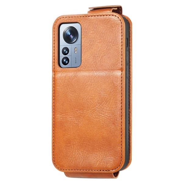 Vertical Flip Phone Etui med Zipper til Xiaomi 12S Pro / 12 Pro - Brun Brown