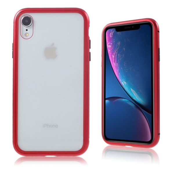 iPhone Xr metal frame tempered glass case - Red Röd