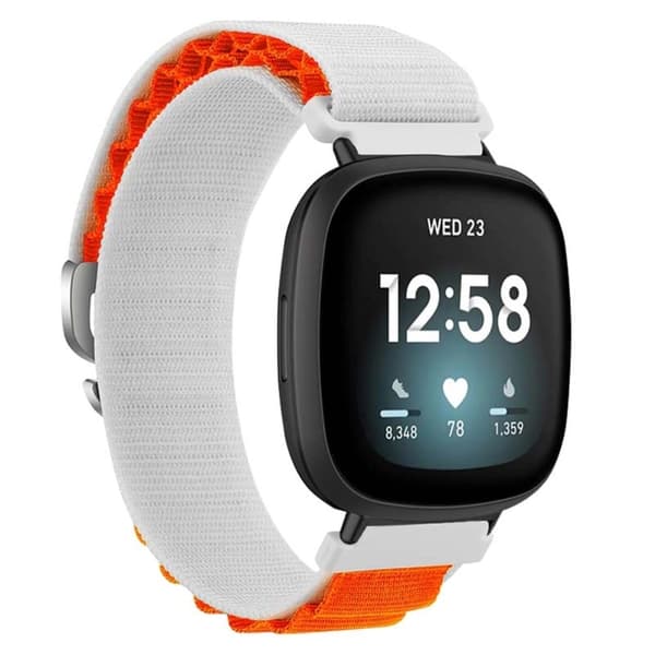 Fitbit Versa 4 / Versa 3 / Sense 2 / Sense Klockarmband Nylon Justerbart handledsband - Vit + Orange Orange