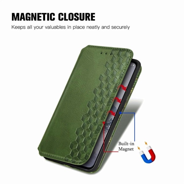 Læder Etui med A Stilfuldt Rhombus Tryk til Nokia X30 - Grøn Green