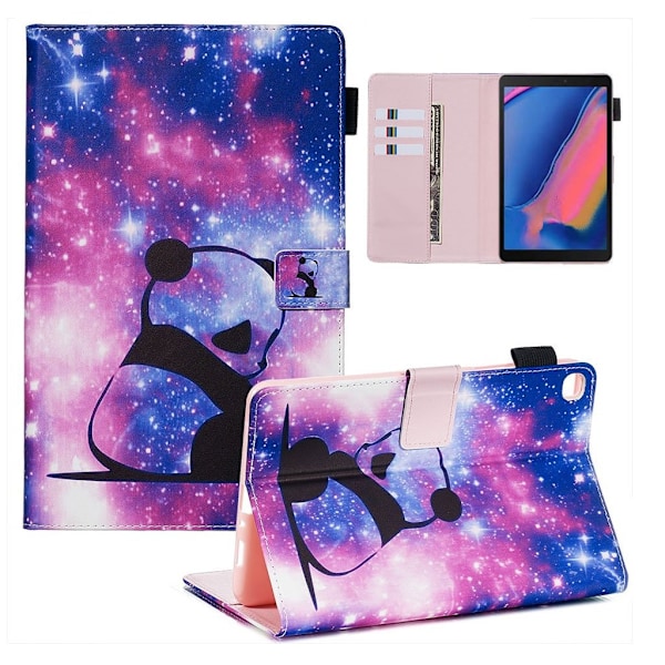 Samsung Galaxy Tab A 8.0 + S Pen (2019) tyylikäs kuvioitu nahkainen flip-kotelo - Panda Multicolor