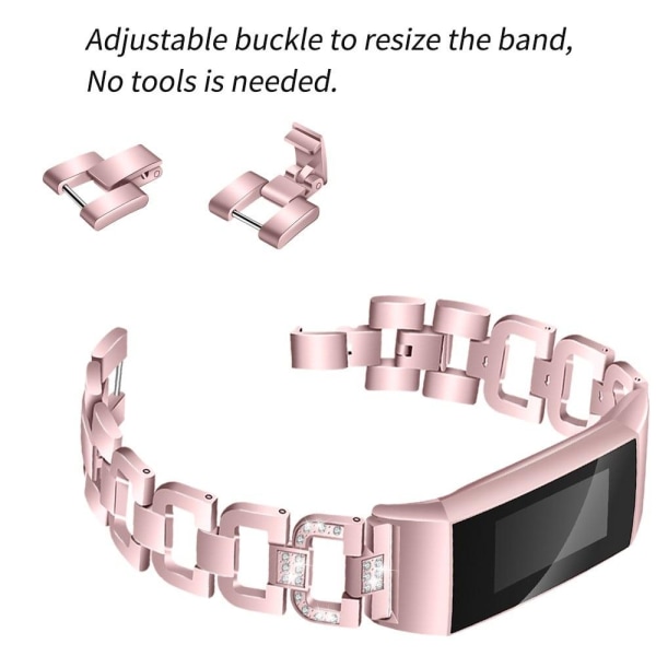 Fitbit Charge 3 D-muotoinen tekojalokivin koristeltu kellon hihn Pink